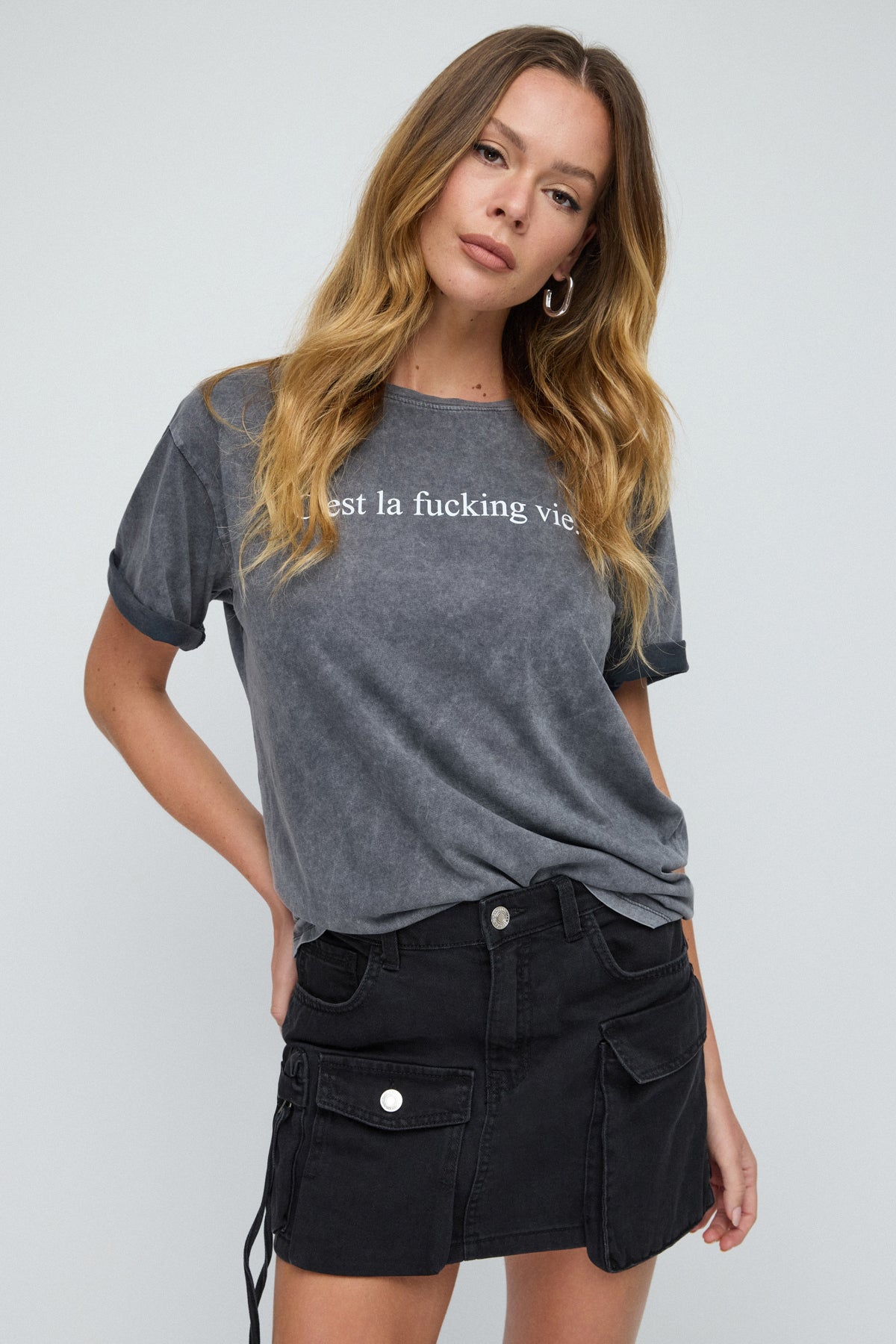 Slogan Baskılı Basic T-shirt