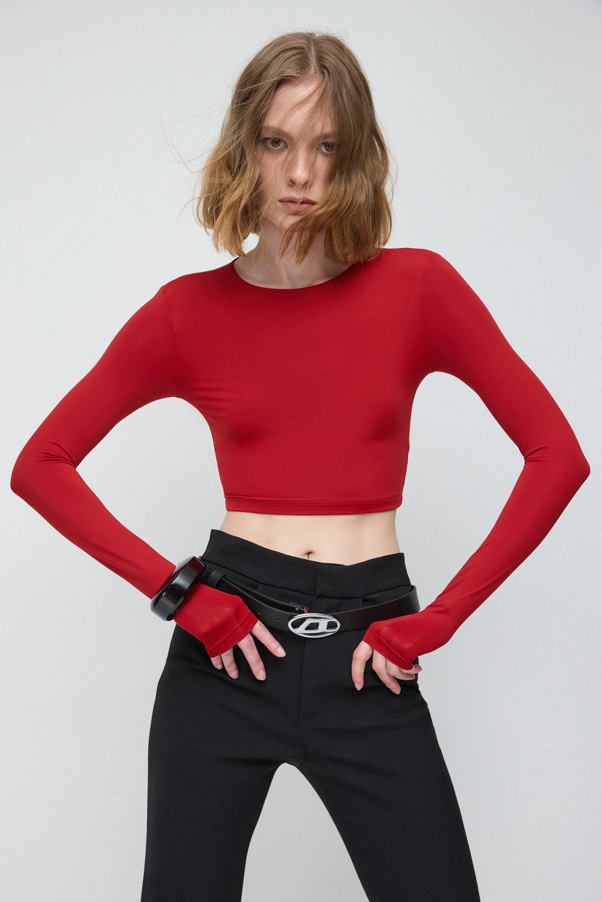 Uzun Kollu Basic Crop Top