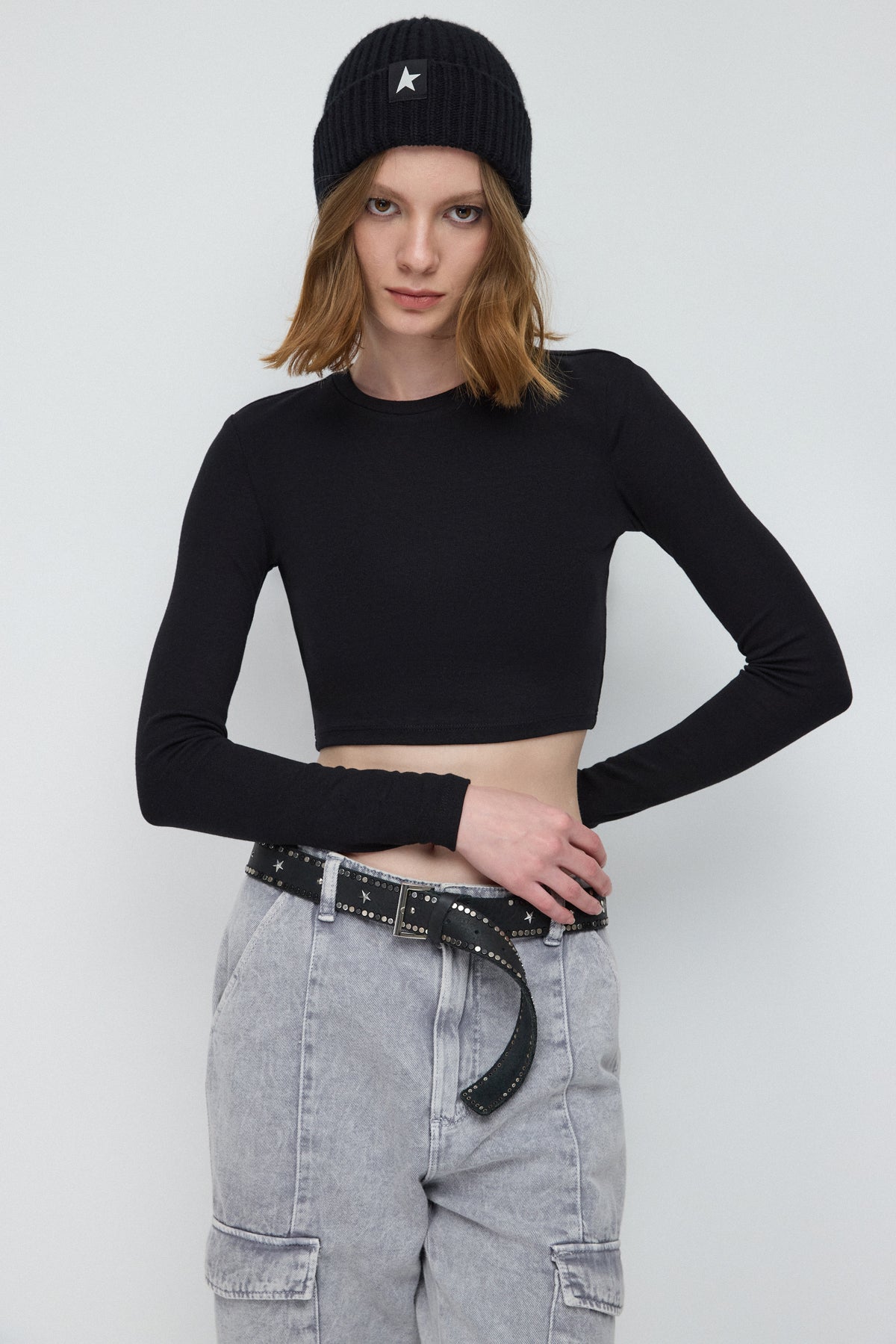 Uzun Kollu Basic Crop Top