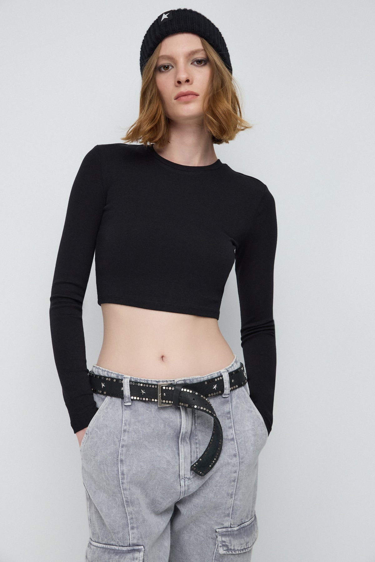 Uzun Kollu Basic Crop Top