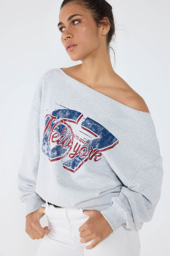 New York Baskılı Gri Sweatshirt