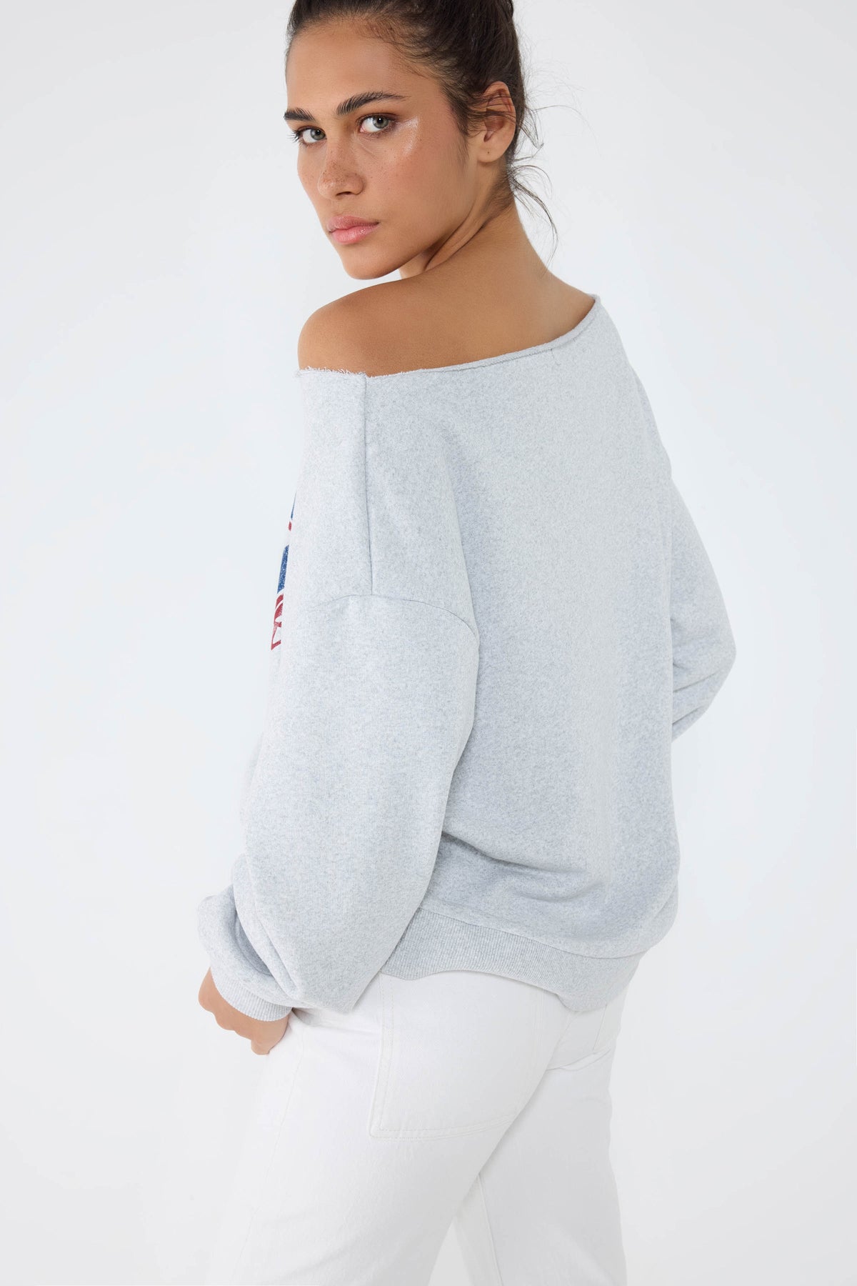 New York Baskılı Gri Sweatshirt