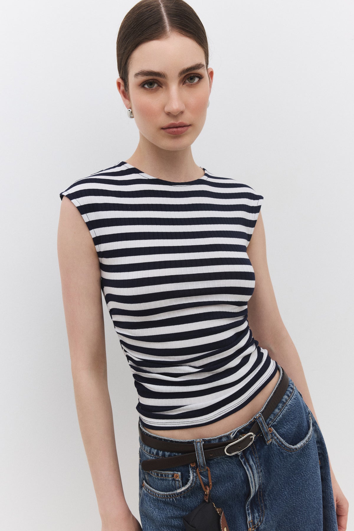 Çizgili Basic Kolsuz Top