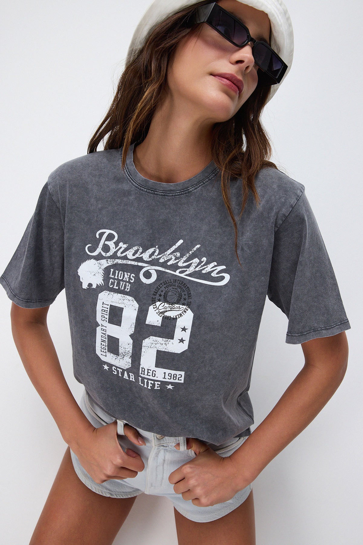 Baskılı Yıkamalı Oversize T-shirt