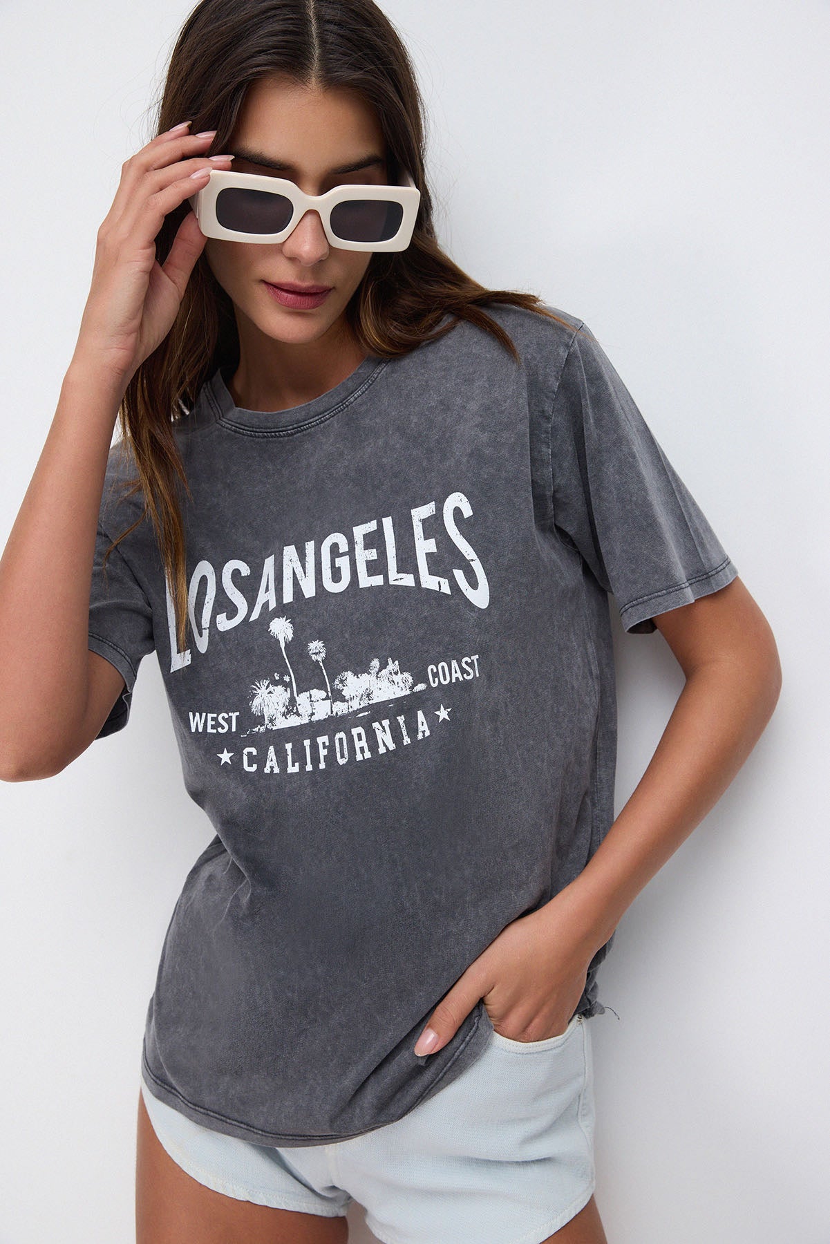 Baskılı Yıkamalı Oversize T-shirt