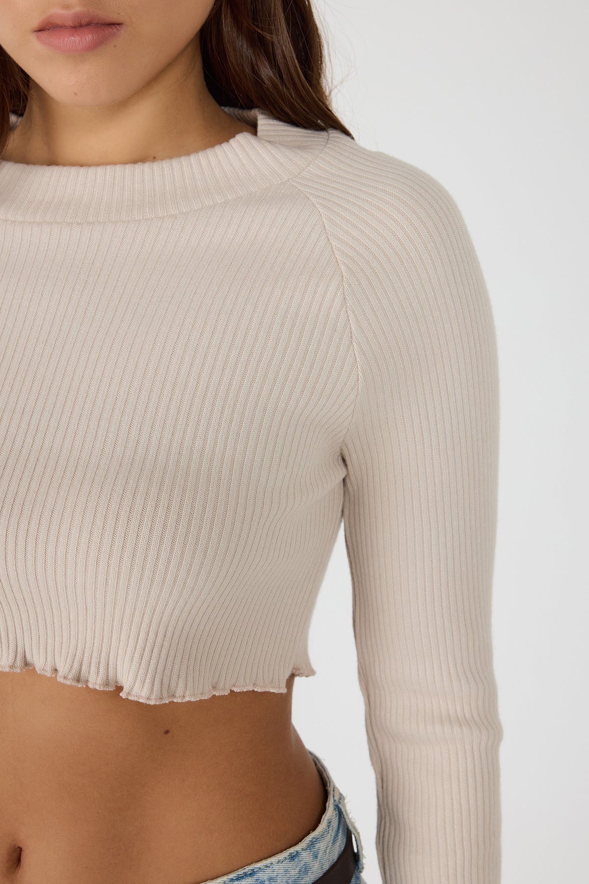 Bisiklet Yaka Fitilli Triko Crop Top