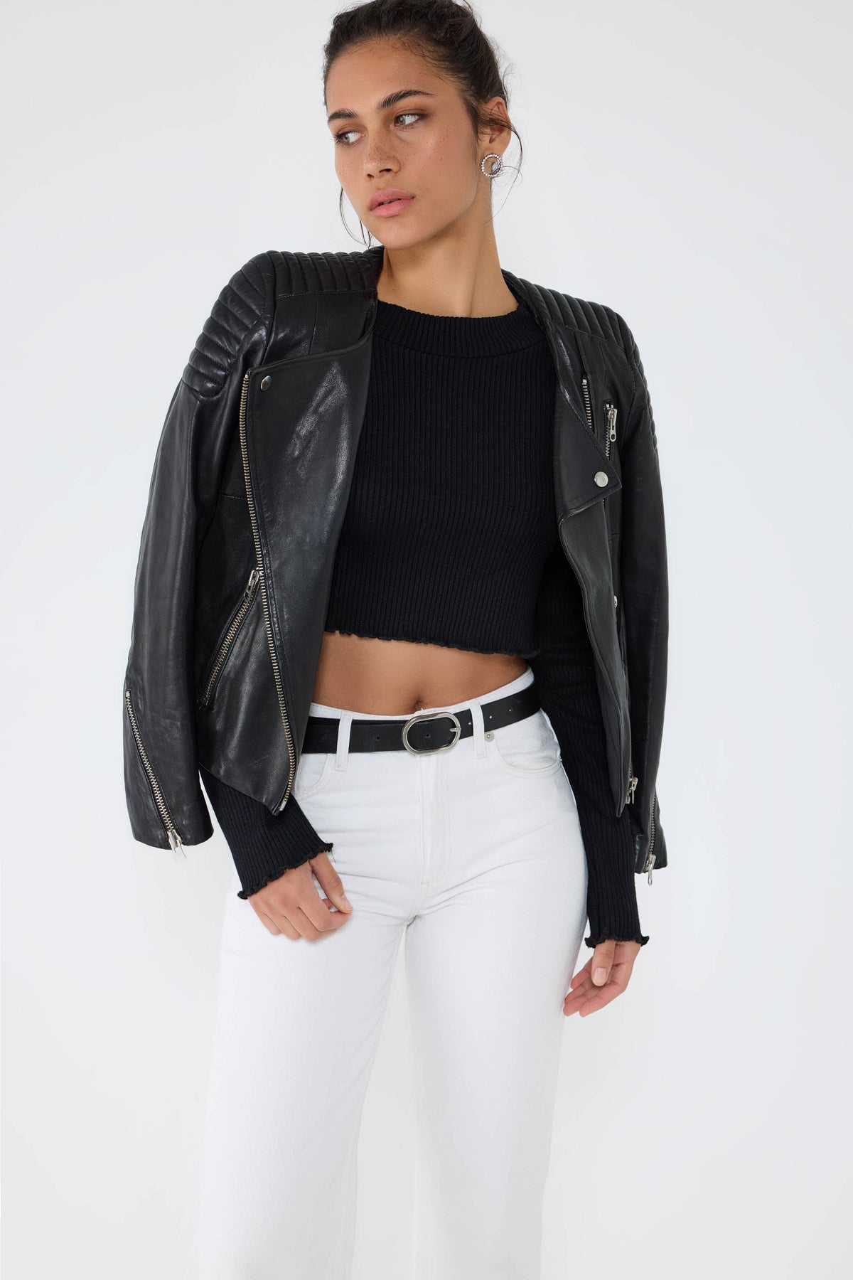 Bisiklet Yaka Fitilli Triko Crop Top