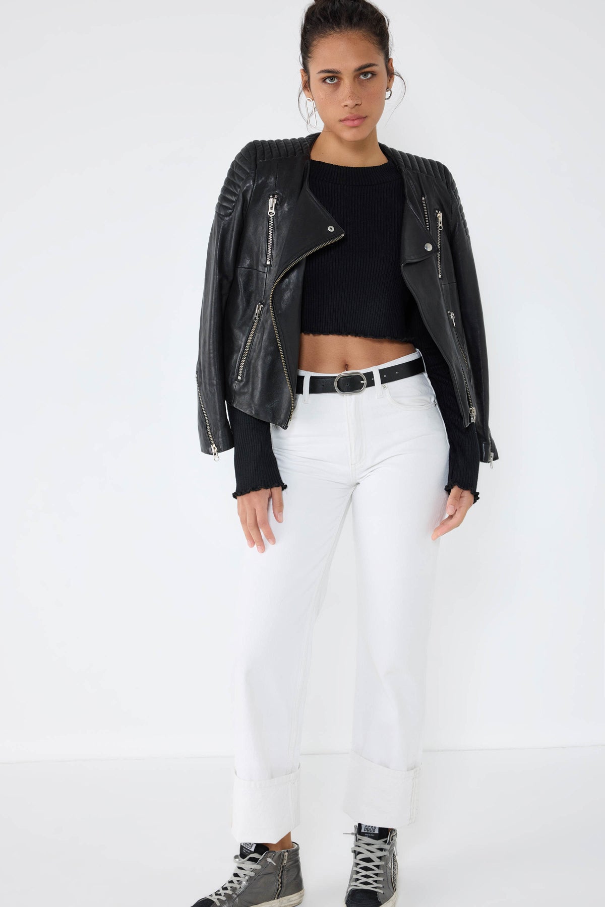 Bisiklet Yaka Fitilli Triko Crop Top