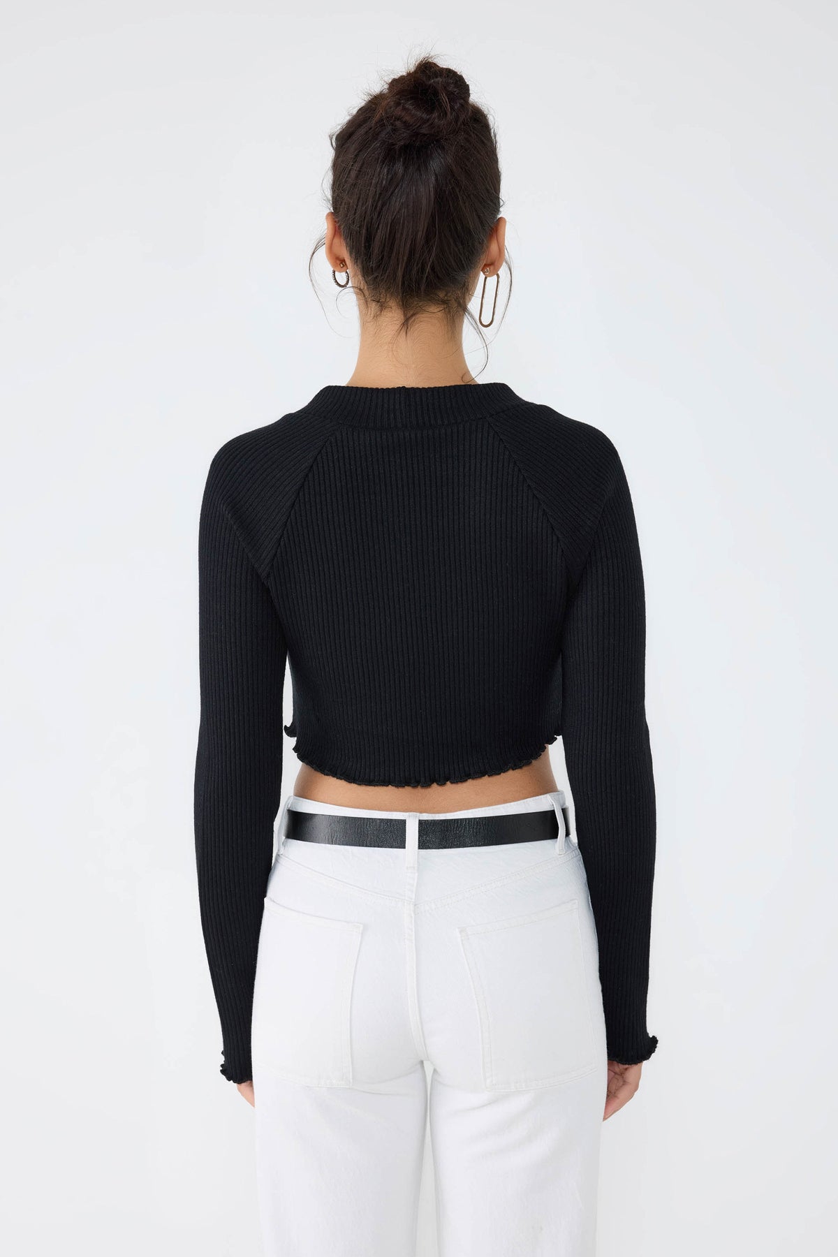 Bisiklet Yaka Fitilli Triko Crop Top