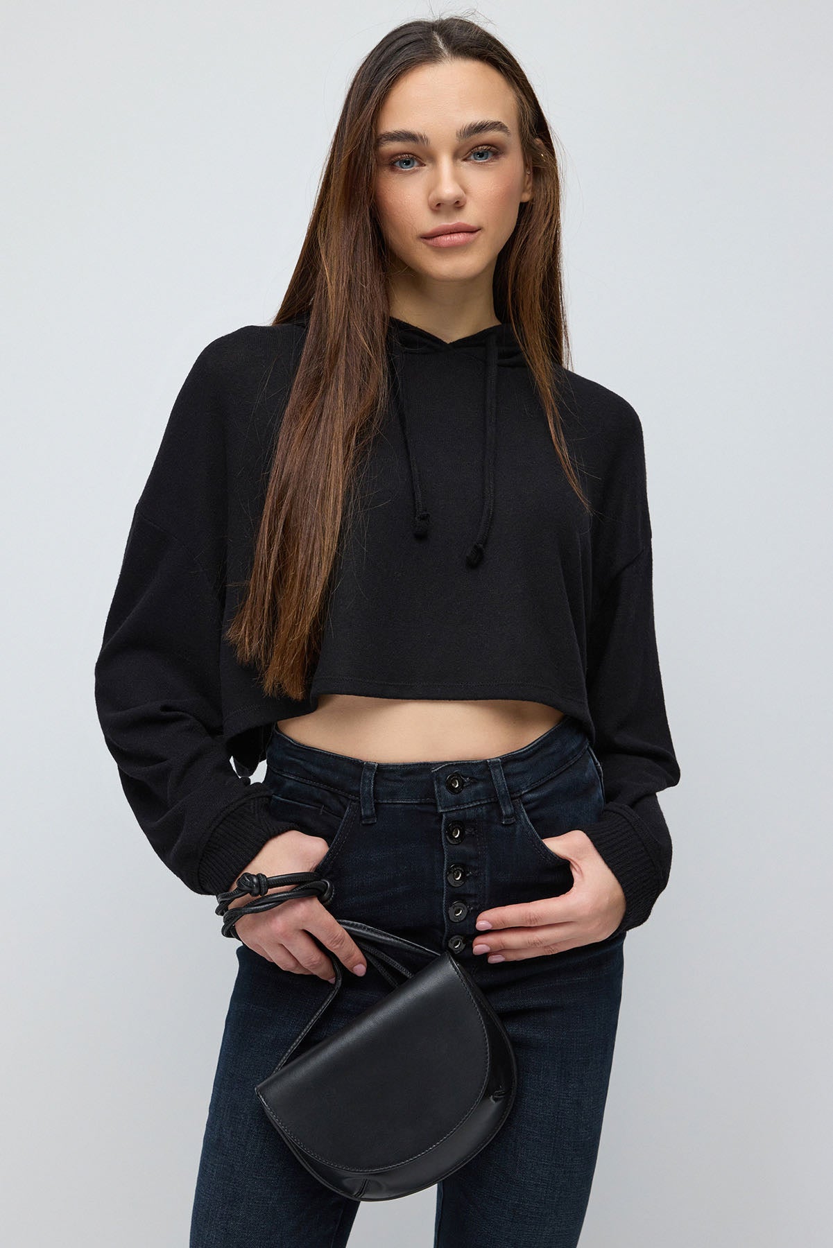 Soft Touch Örme Kumaştan Kapüşonlu Crop Top