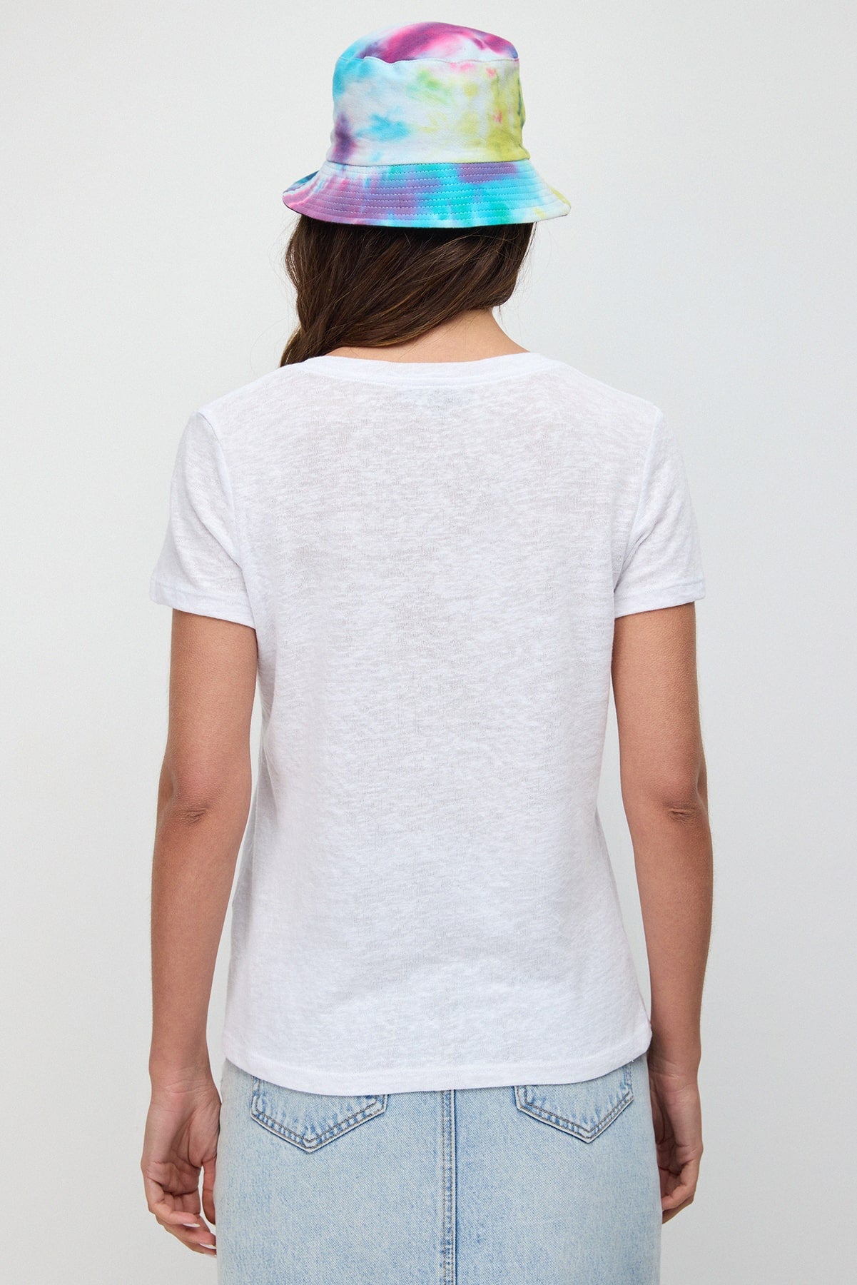 V Yaka Keten Basic T-shirt