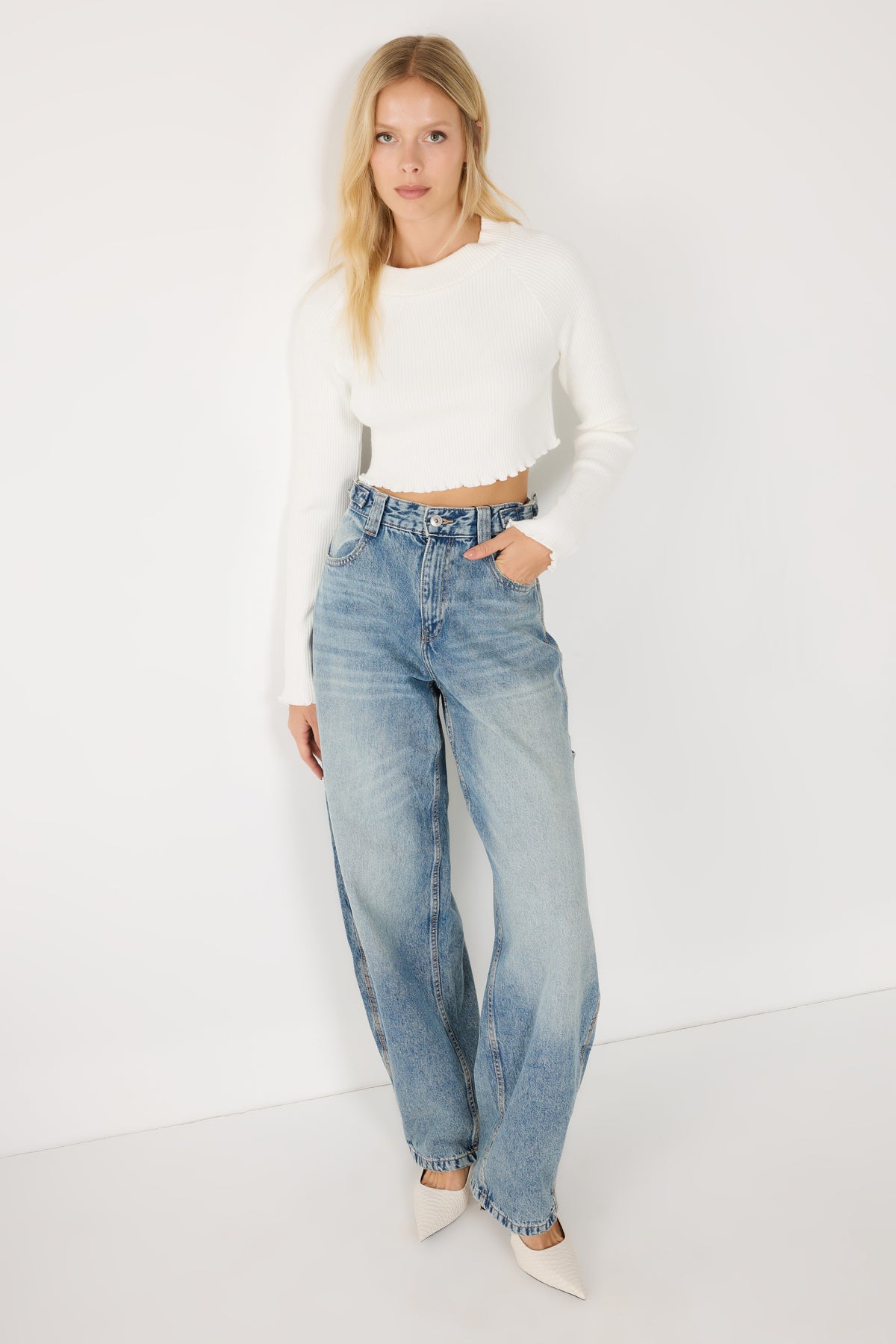 Bisiklet Yaka Fitilli Triko Crop Top