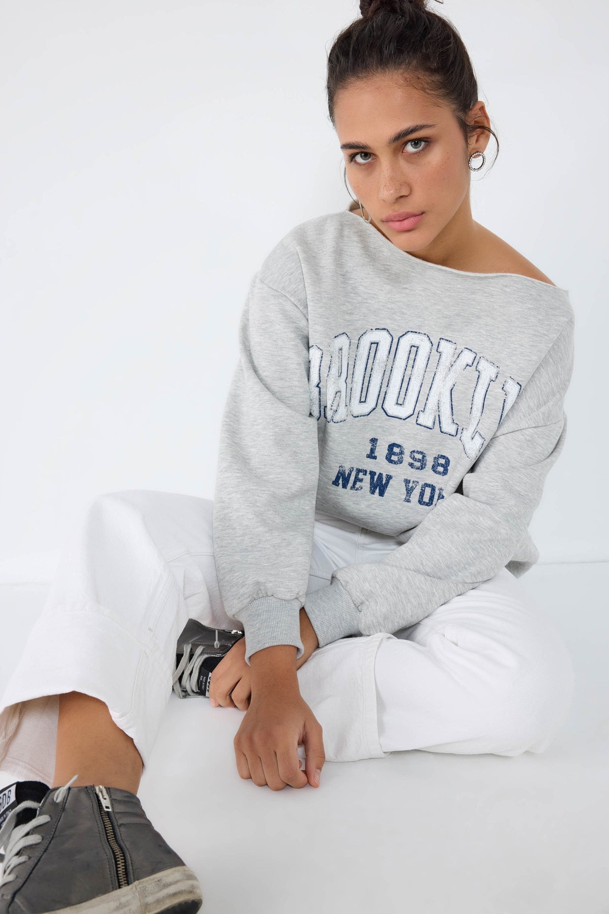 %100 Pamuk Brooklyn Yazılı Rahat Kesim Sweatshirt