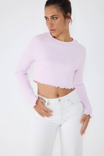 Bisiklet Yaka Fitilli Triko Crop Top