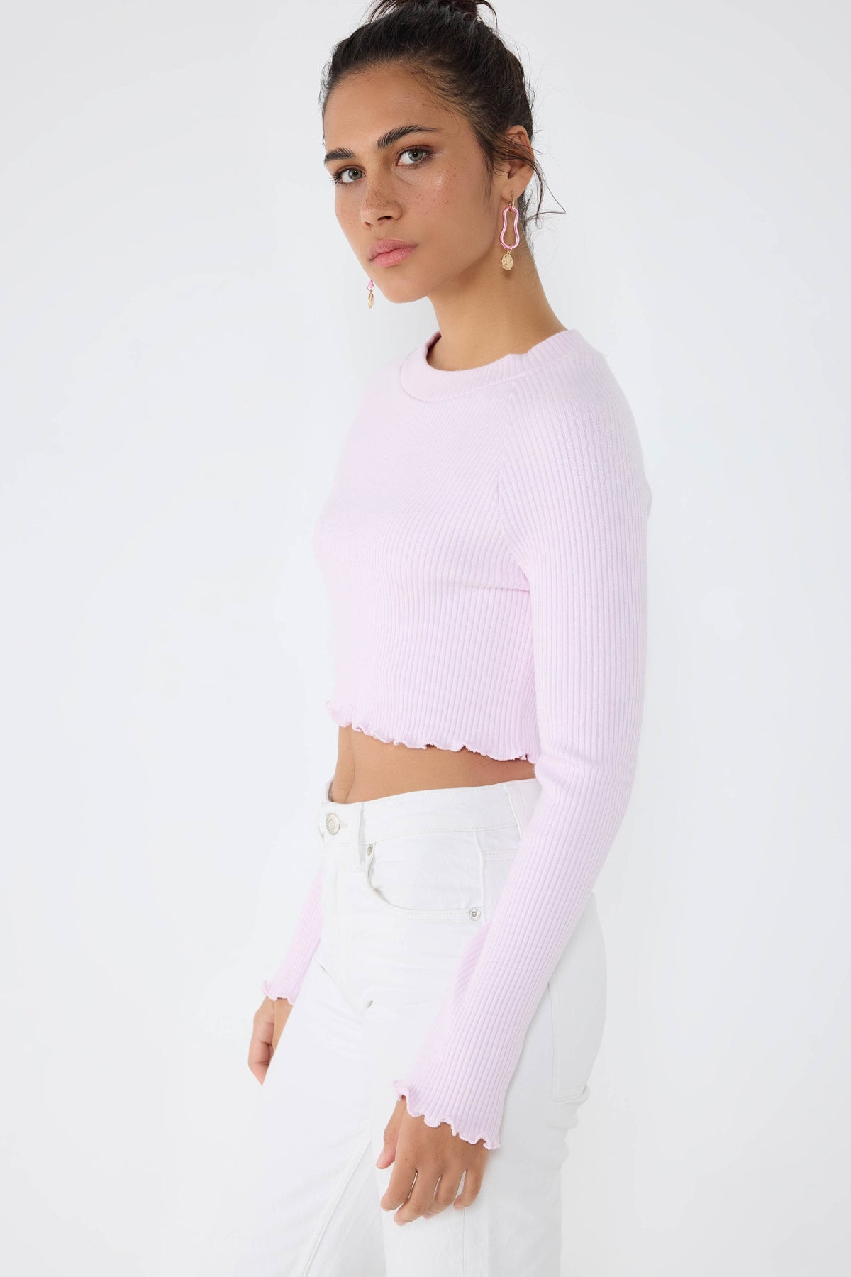 Bisiklet Yaka Fitilli Triko Crop Top