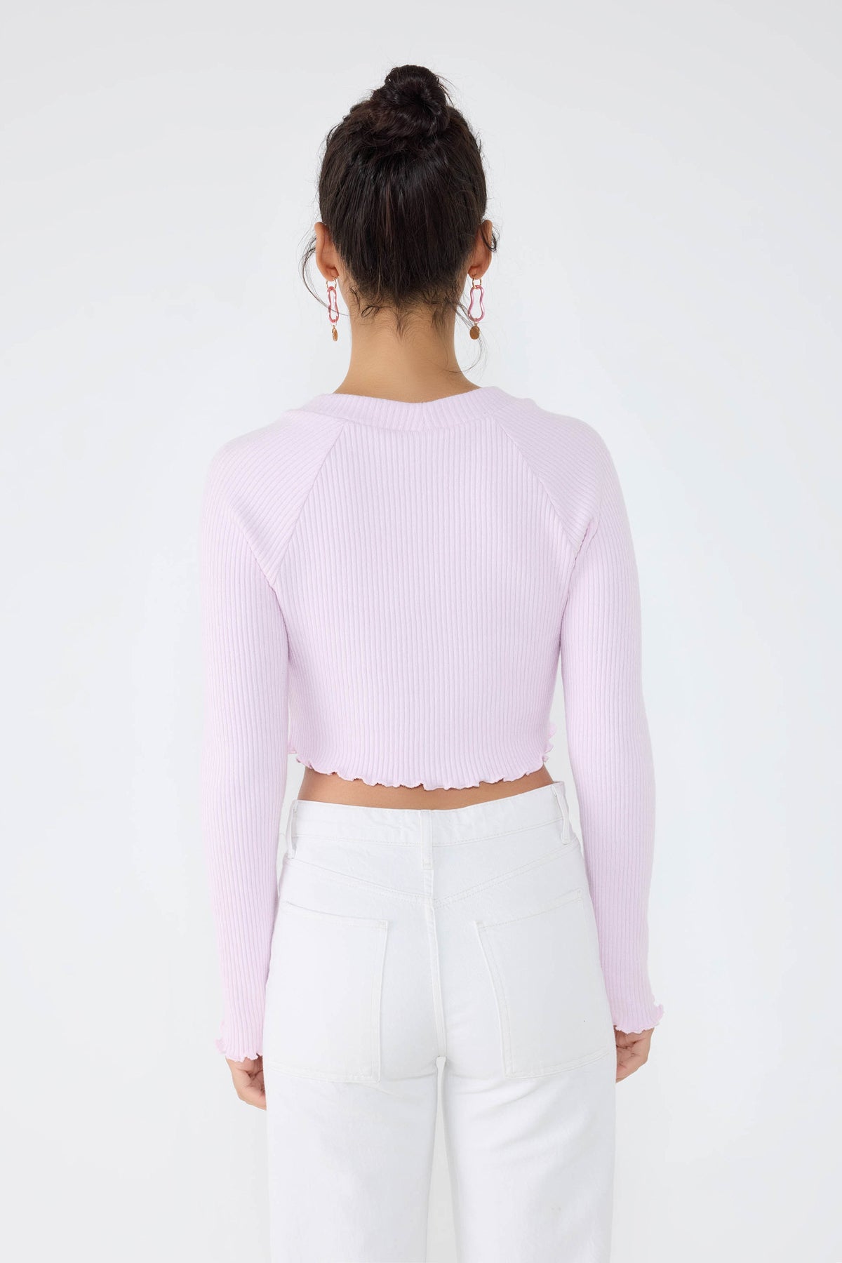 Bisiklet Yaka Fitilli Triko Crop Top