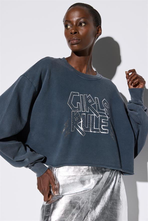 Bisiklet Yaka Crop Sweatshirt