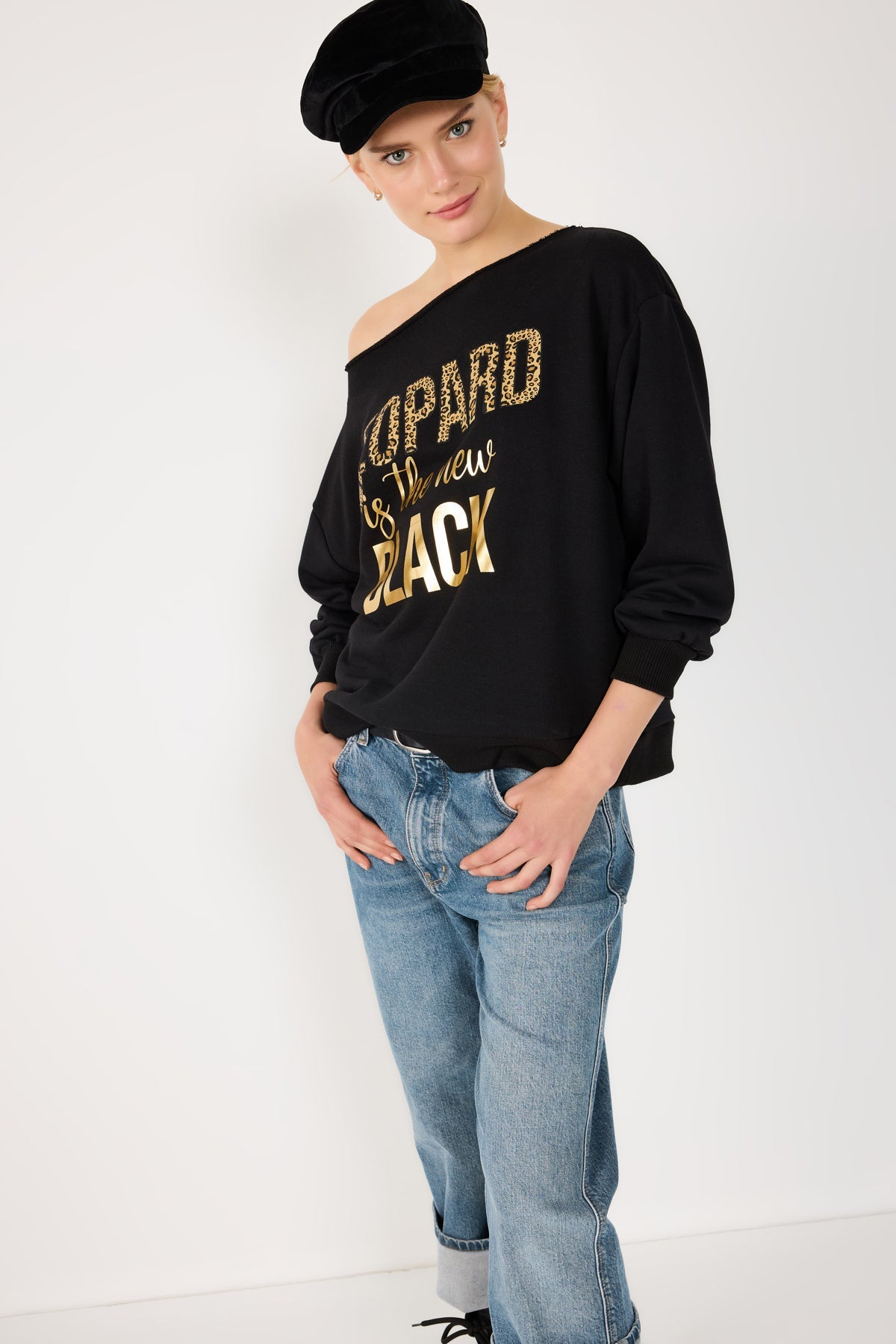 %100 Pamuk Leopar Rahat Kesim Sweatshirt